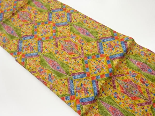 幾何学に花鳥・花唐草模様名古屋帯